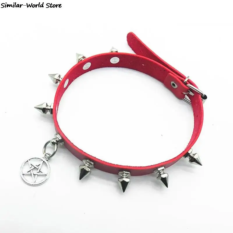 Gothic O-Round Spike Choker Collar Women Harness Choker Necklace metal choker necklace velvet choker necklaces For Women Punk Leather Chocker Necklaces Gothic Jewelry