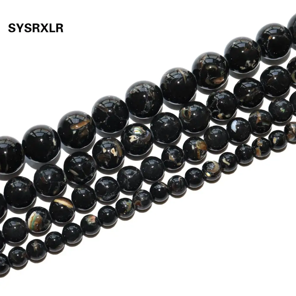 Бесплатная доставка черные круглые бусины Howlite из ракушек для изготовления