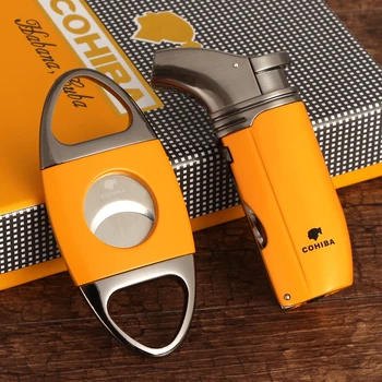 

COHIBA Cigar Cutter Lighter Accessories Set Metal Torch Cigar Lighter Butane Gas Windproof Lighters Metal Sharp Siggar Cutter