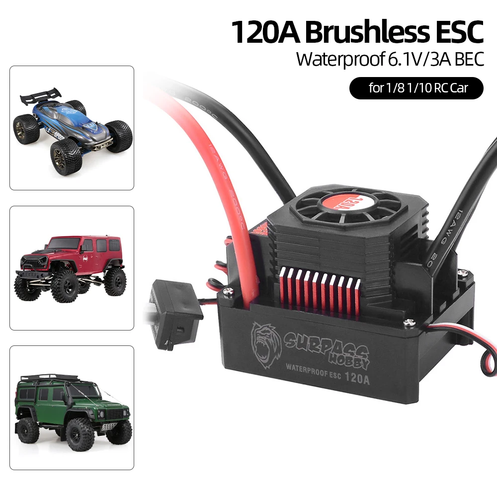 

High Quality 120A Brushless ESC Waterproof Electric Speed Controller for 1/8 1/10 RC Truck Off-road Car Parts