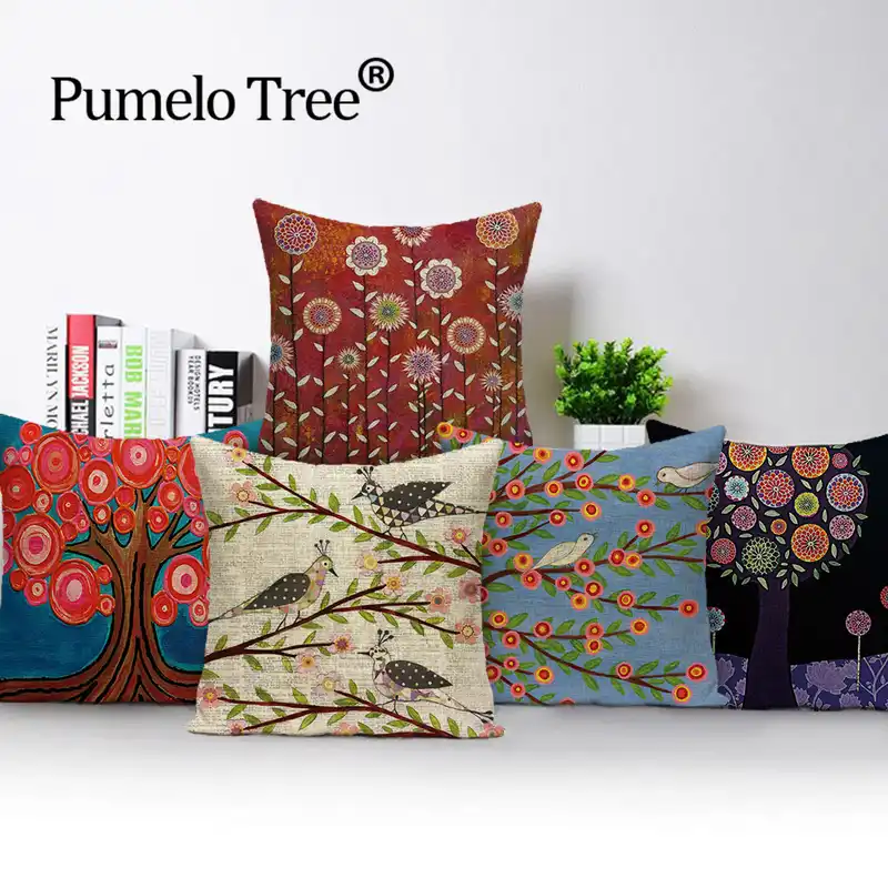 Stylish Colorful Cushion Covers Morocco Tree Bird Decorative
