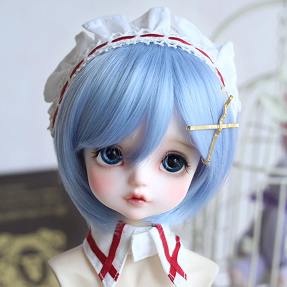 Аксессуары для кукол Modikerbjd Rem и Ram парик косплея 1/4 BJD (синий/розовый) без куклы |