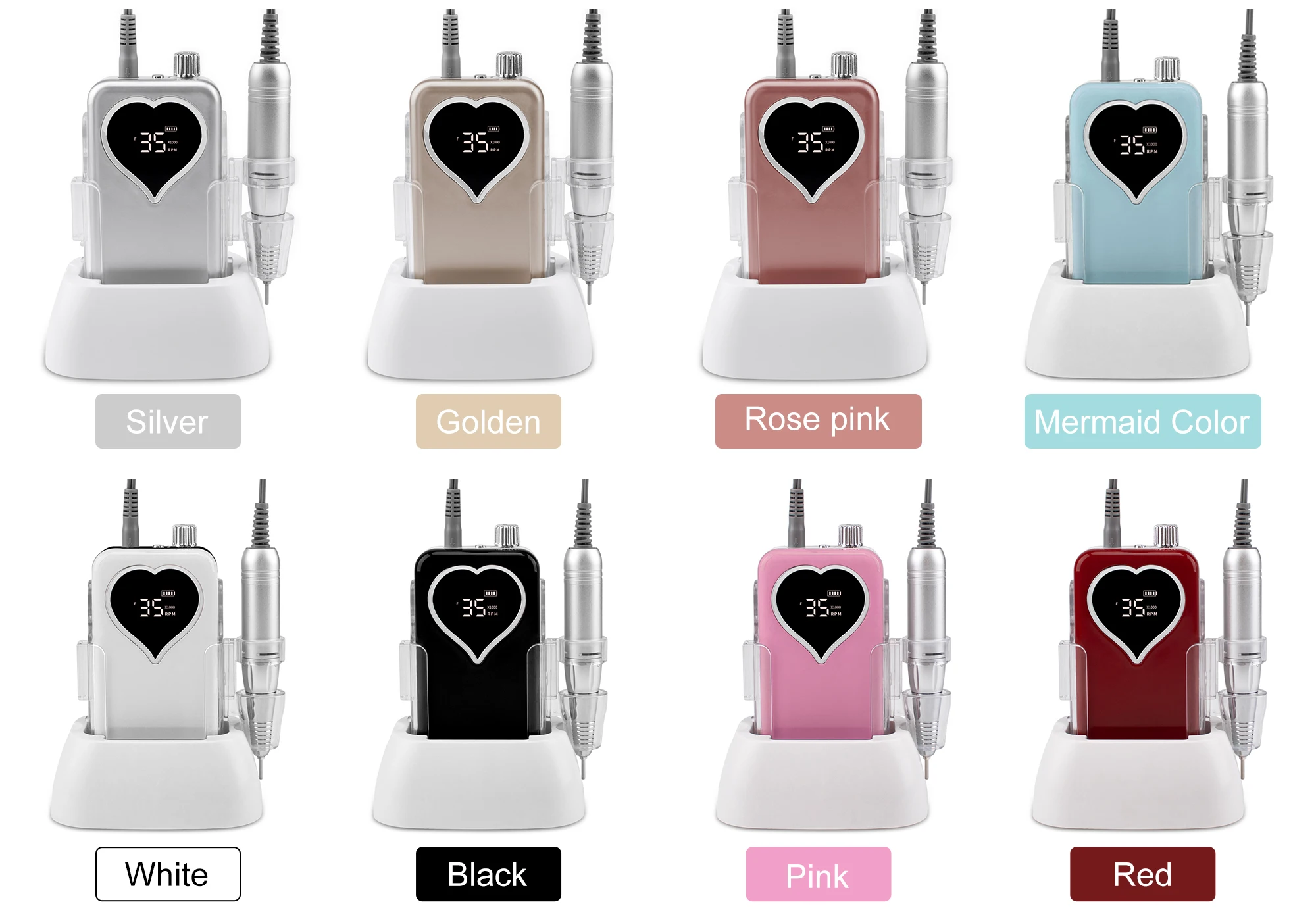 Portable Desktop Cordless Nail Drill Machine 35000RPM Rechargable Wireless Manicure Electric Nail File Drill Nail Filing Heart 2