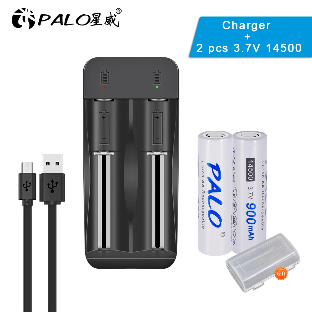 PALO 3 7 V литиевая аккумуляторная батарея 14500 900mah литий ионная + светодиодный