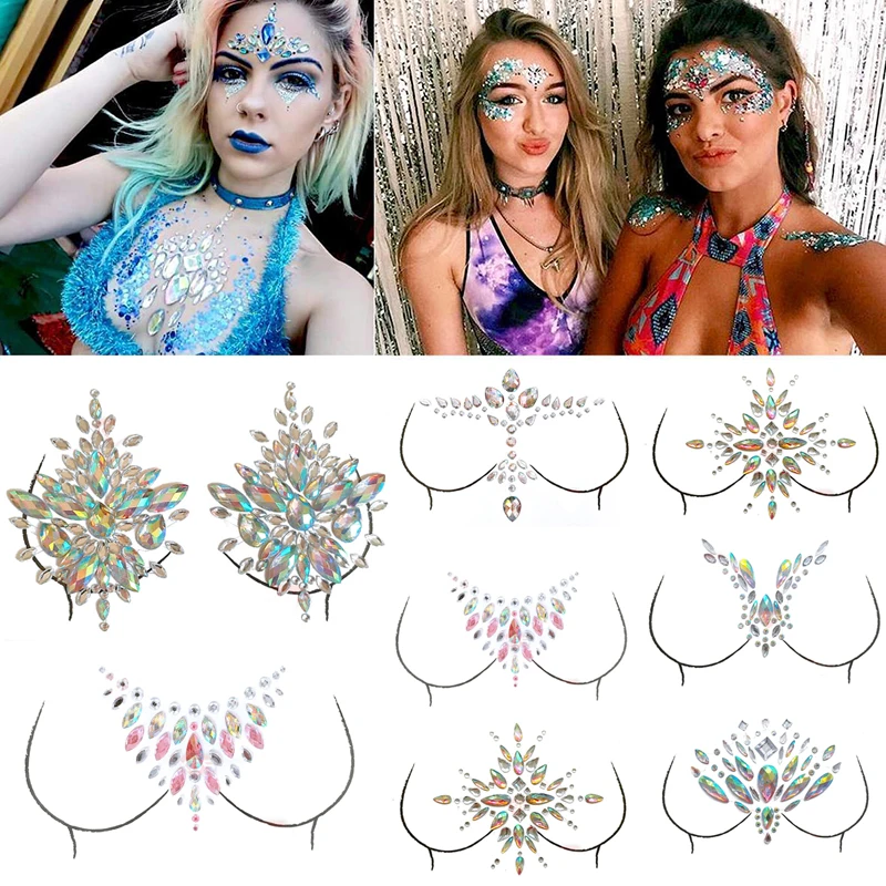 3D Crystal Glitter Jewels Temporary Rhinestone Tattoo Stickers Women Face Body Gems Festival Adornment Party Temporary Tattoos