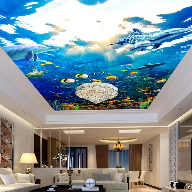 

Wellyu пользовательские обои 3D стерео пол морской мир дельфины потолок гостиная спальня росписи papel де сравнению обои