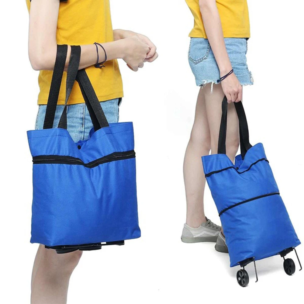 

Foldable shopping bag Oxford Cloth Reusable bag for shopping cart on wheels portable shopper bag folding tote grocery bags Blue