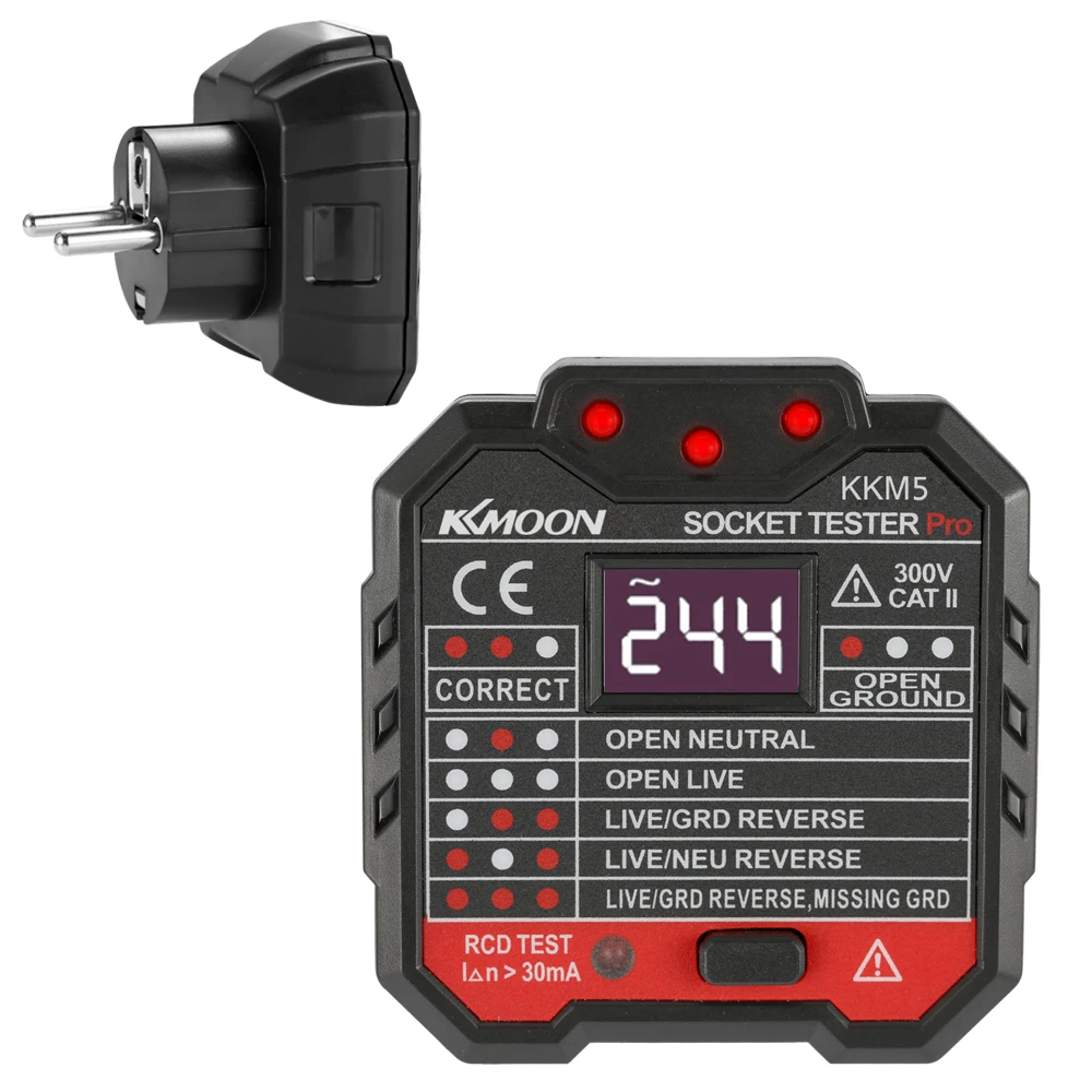 

KKmoon KKM5 Digital Display Socket Detector Power Socket Wiring Detection Wall Plug Breaker Finder RCD Test Socket Tester