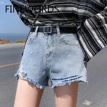 

FINEWORDS Summer Classic Blue High Waist Denim Shorts Fashion Casual Sexy Mini Jeans Shorts Plus Size Retro Short Pants Women