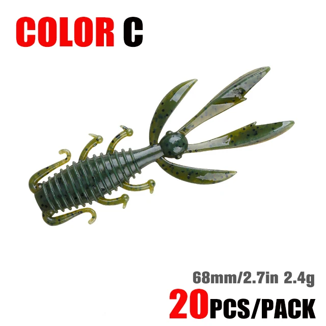 20PCS TSURINOYA PR68 2.4g Light Shrimp Soft Bait PIONEER Worm