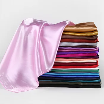 HUISHI Satin Scarf Solid Colors Neckerchief Hijab Scarf For Women Silk Satin Headband Hair Scarves 90cm Square Shawls For Lady
