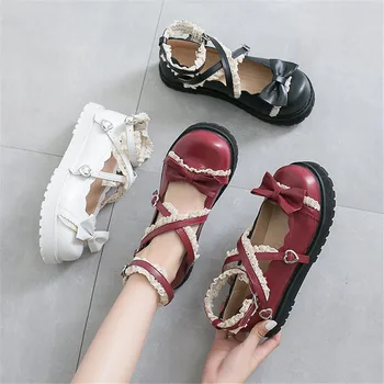 

cosplay Japanese Anime Sailor Moon lovelive lolita Shoes Girl Student Shoes PU Leather JK Uniform Lace bow Princess Shoes props