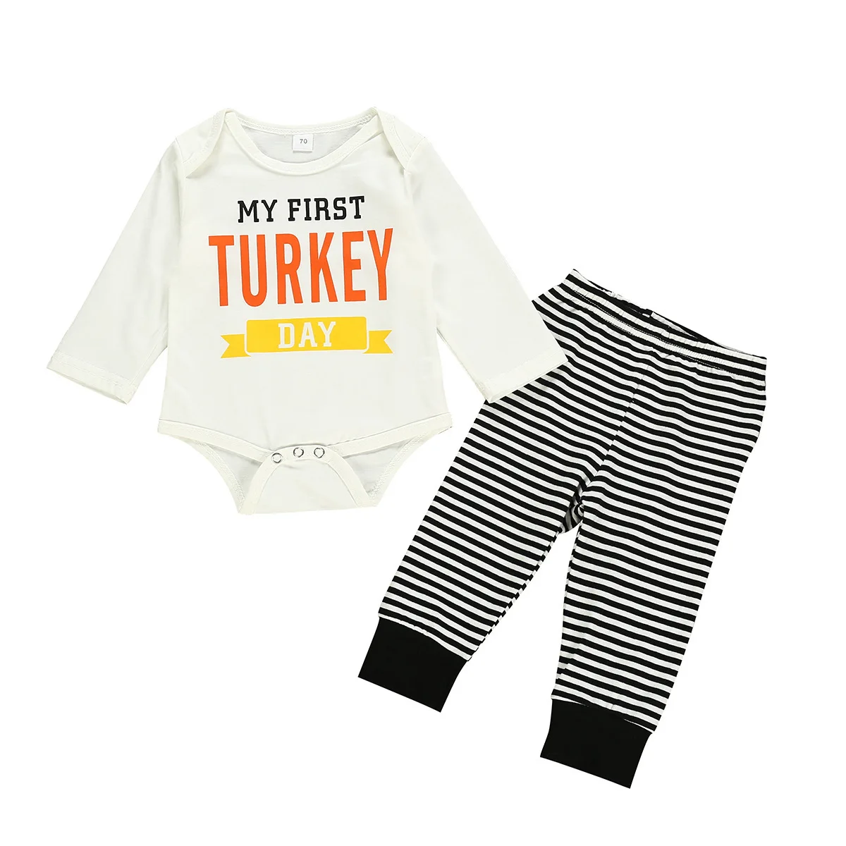 

2019 Infants Child Autumn Thanksgiving Set Baby Lettered Printed Shirt Turkey Embroidery Striped Pants Set