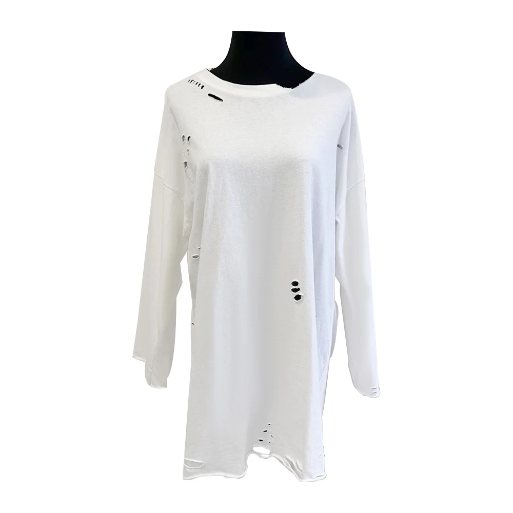 

Hole Personality Solid Color T-Shirt Women's Mid-Length Korean Loose Long-Sleeved Bottoming Tide Ins All-Match Top