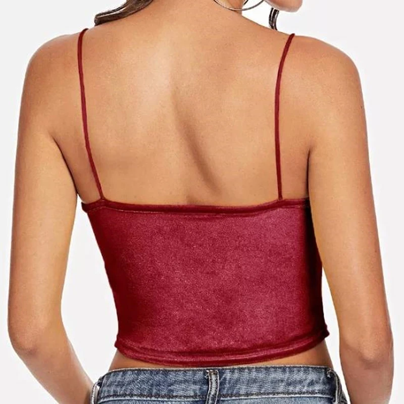 Велюровые майки и топики без рукавов, короткий топ, летние топы на тонких бретелях для женщин, топики с вырезом лодочкой, тонкая короткая рубашка