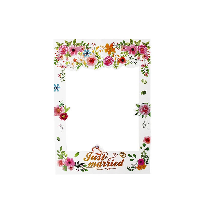 1set Just Married Paper Photo Booth Props Wedding Decoration Floral Marriage Photo Frame Props Bride to Be Photobooth Bridal