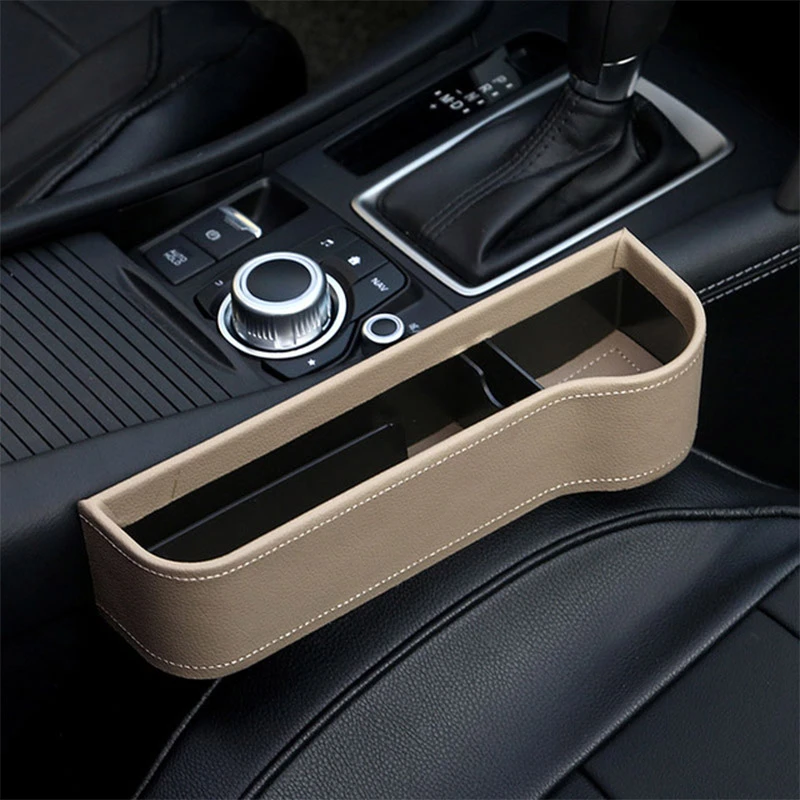 X AUTOHAUX Car Seat Gap Storage Box Organizer Multifunctional Filler PU Leather Console Coin Holders Driver Side Red 