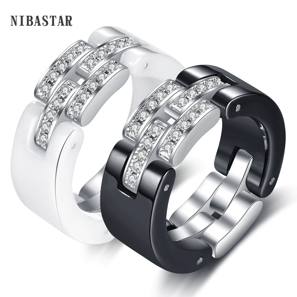 Wedding-Rings Zircon Middle-Layer Black Women Brand Gift Girls White Design Ceramic 