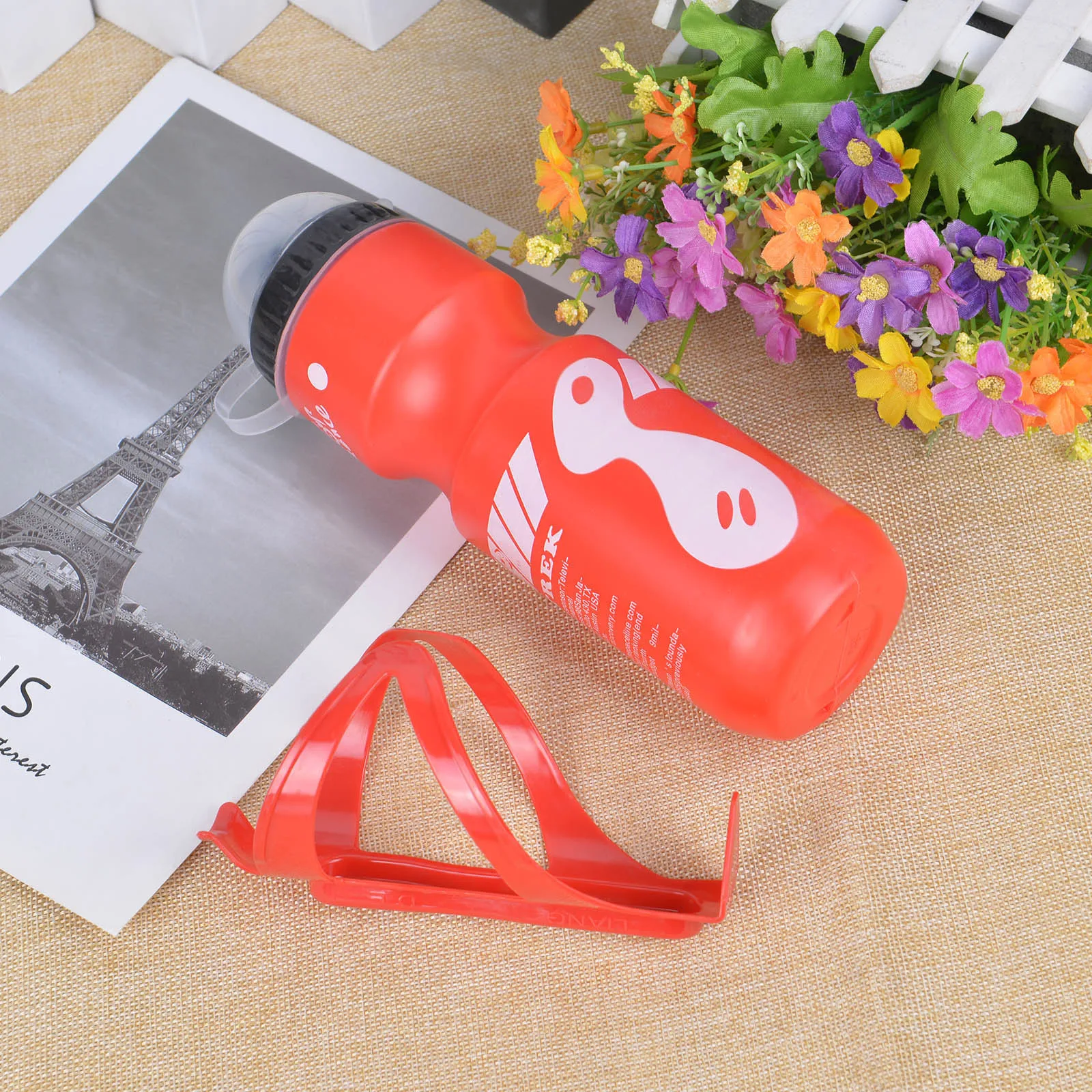750ML Mountain Bike Bicycle Cycling Water Drink Bottle+Holder Cage Outdoor Sports Plastic Portable Kettle Water Bottle Drinkware