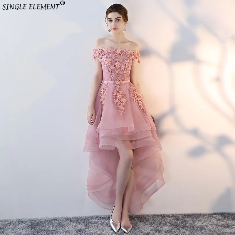 

Sweet Organza Boat Neck Pink Lace Applique Cocktail Homecoming Dresses