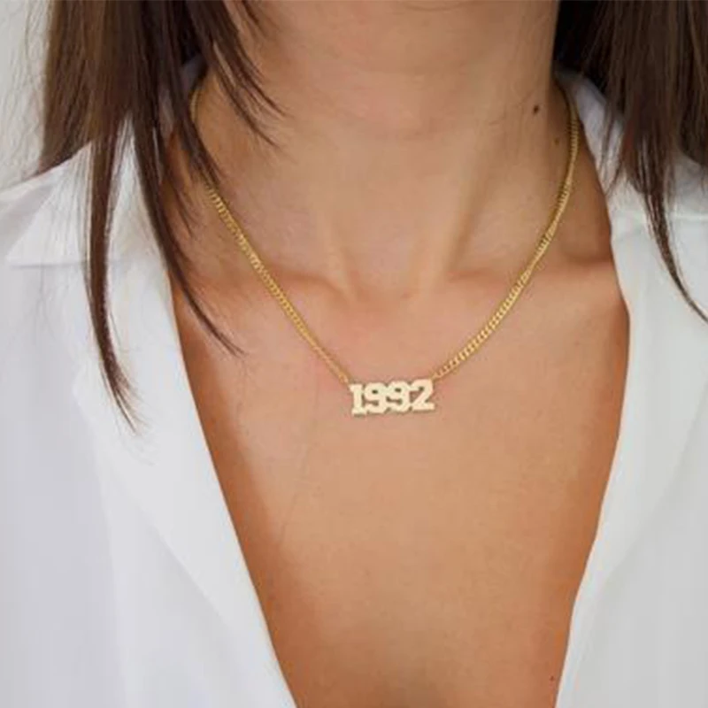 

Personalized Gothic Date Number Necklace Women Custom Name Necklace Chain Birth Year Jewelry Stainless Steel Bijoux Femme BFF
