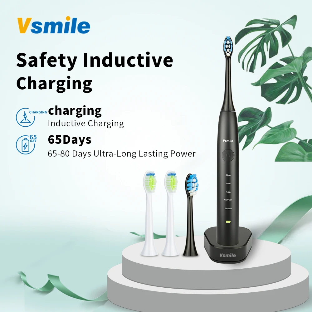 Vsmile звуковая электрическая зубная щетка 2200 мАч батарея 80 дней на одной зарядке 5 режимов 4 щетки головы путешествия отбеливающая умная зубная щетка