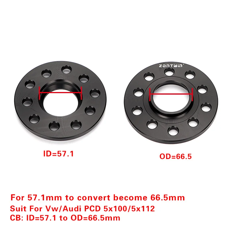 2Pieces 3/5/8/10/12mm Wheel Spacers Conversion Adapters PCD 5x100/5x112 CB  ID=57.1mm to OD=66.5mm suit for Vw-Audi Car