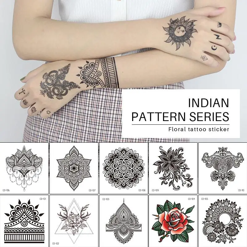 Temporary Tattoos Pattern &amp Body Art For Woman Black Rose Flower Wolf Fake Tattoo Sleeves Waterproof Stickers Cool Cheap Stuff | Красота и
