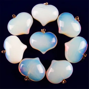 

8Pcs 25x20x13mm Opal Opalite Heart Pendant Bead 63.2g