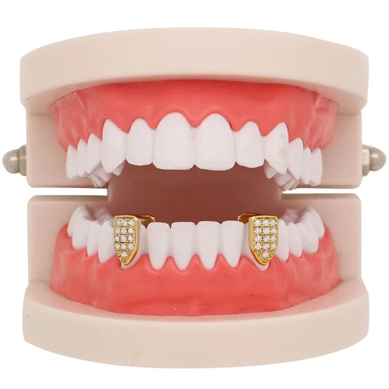 1 шт. CZ зубы Grillz для мужчин и женщин золотой цвет кристалл вампир Клык грили на
