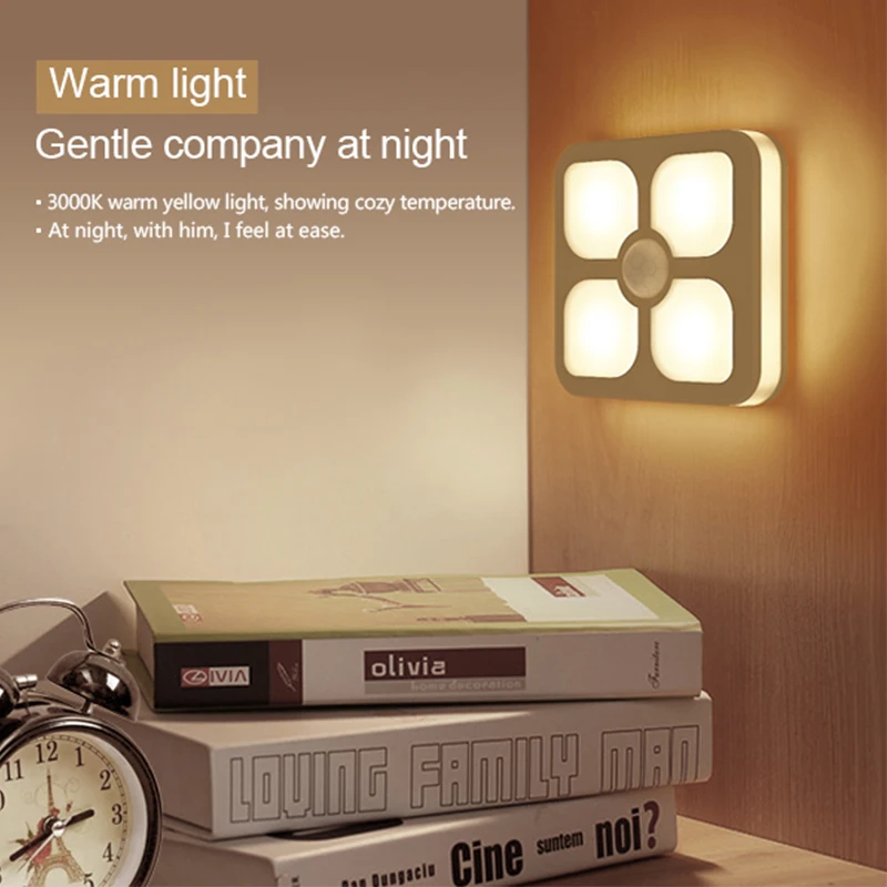 

Smart motion sensor LED night light, USB rechargeable WC bedside staircase light for 5 months, 3000K warm yellow eye protection