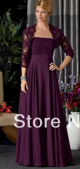 Фиолетовый Новинка, vestidos de novia, фиолетовые платья для мамы невесты с кружевным жакетом, рукава три четверти, Индивидуальный размер - Цвет: Фиолетовый