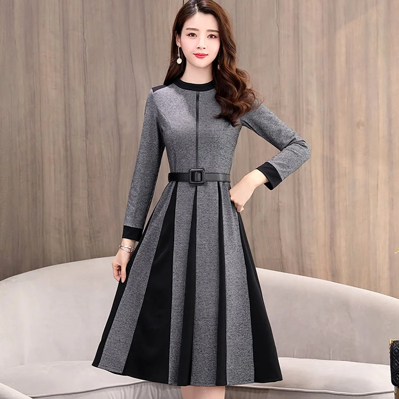 2019 Spring autumn New Splicing A-line dress Women Elegant Long Sleeve Middle-aged Party Dress Plus Size M-3XL Vestidos cc788 | Женская