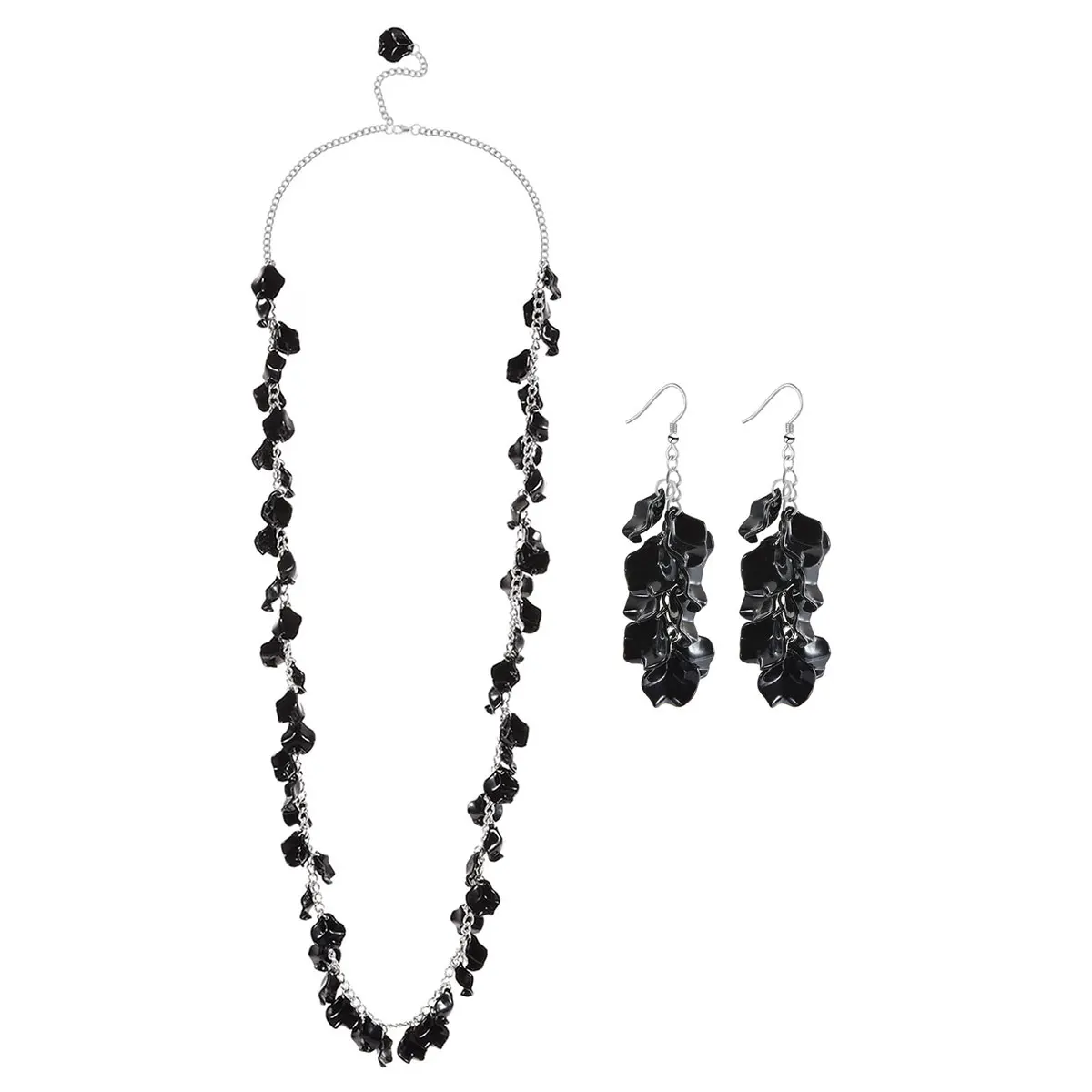 

Black Petal Pendant Long Necklace Sets for Women Sexy Sweater Chain Temperament Combination Accessories Alloy Chain Jewelry 1261