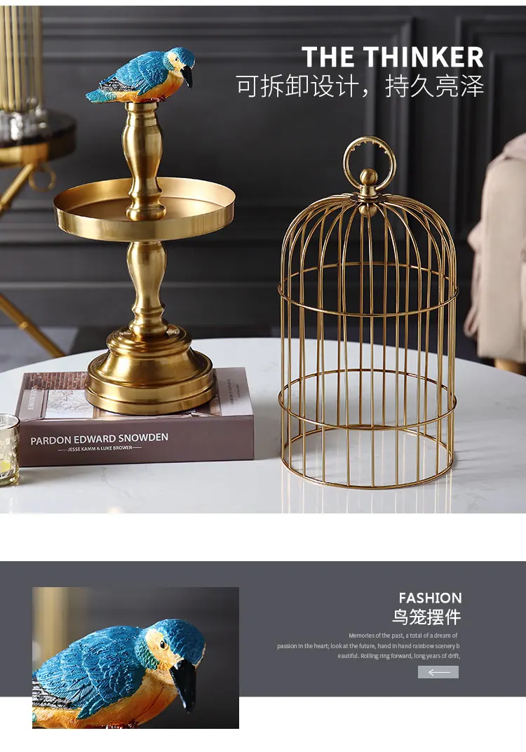 Nordic modern Creative metal Gold Simulated animal Fake bird cage Home Decoration Crafts ornaments home decoration accessories