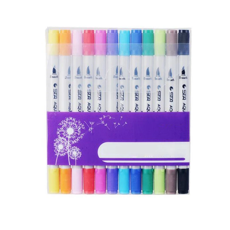 Горячее предложение, 12 цветов, кисть с двойным наконечником, маркер, кисть, текстовыделитель, ручка для взрослых и детей, цветная ручка для рисования