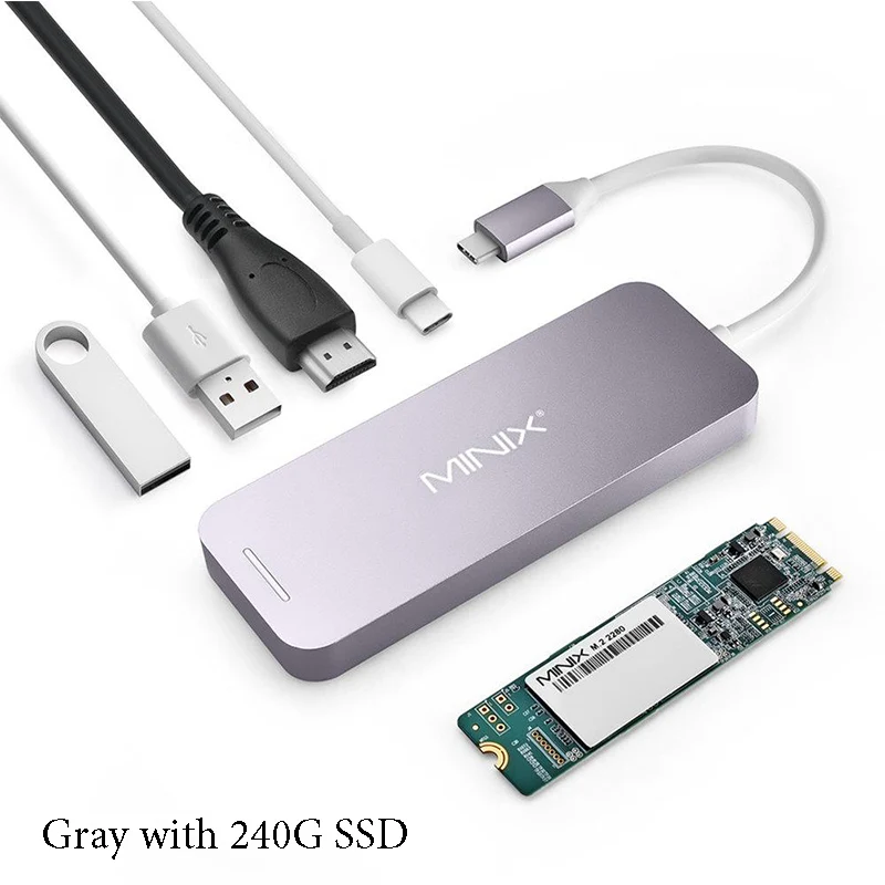 Gray with 240G SSD MINIX NEO C-S2 usb-концентратор USB-C многопортовый Накопитель SSD Тип C концентратор HDMI USB 3,0 120G/240G высокоскоростной передачи все в одном для MacBook - Цвет: Gray with 240G SSD
