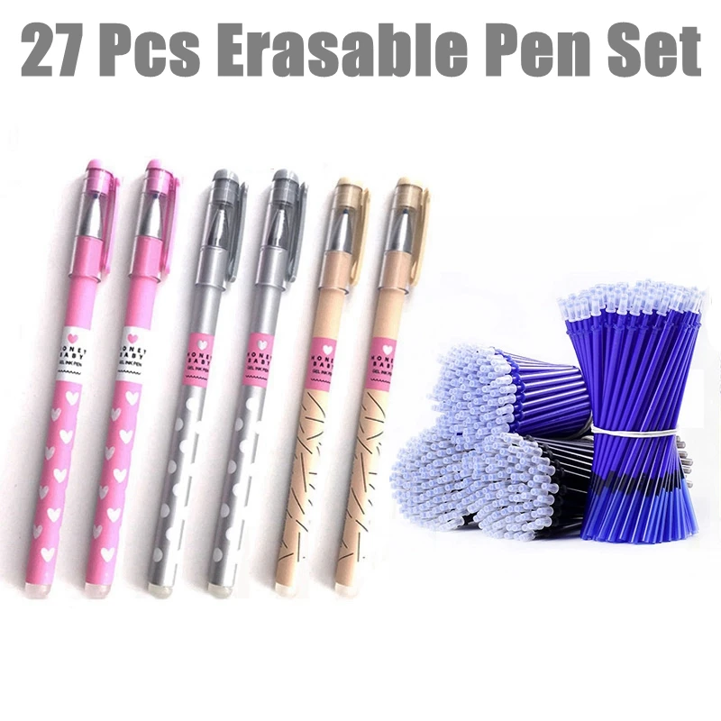 27pcs/Set Cute Pink Girl Heart Erasable Pen Refills Rod Kawaii School