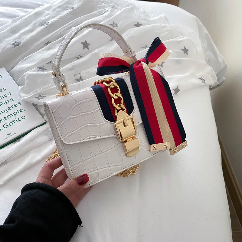 

Women's Shoulder Bag Stone Pattern Chain Scarf Designer Handbags High Quality Fashion Wild Small Square Bag Lock Crossbody Bag