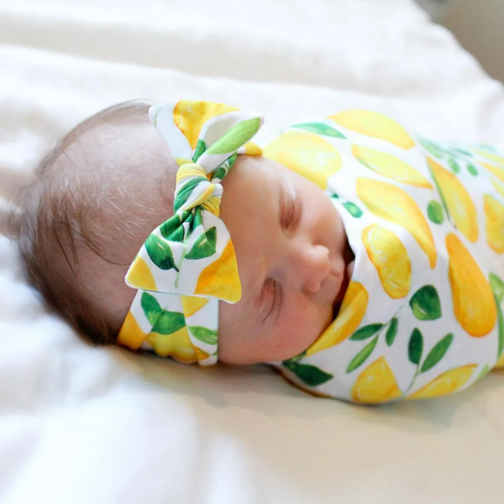 2pcs Cute Fruit Baby Swaddle Wrap Set With Headband Strawberry Lemon Infant Sleeping Bag Envelope Soft Breathable Newborn Cocoon