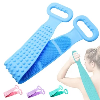 

2-sided Silicone Body Brush Back Shower Brush Long Bath Body Washer Skin Care Scrubber Rubbing Exfoliate Massage Bath Scrub Belt