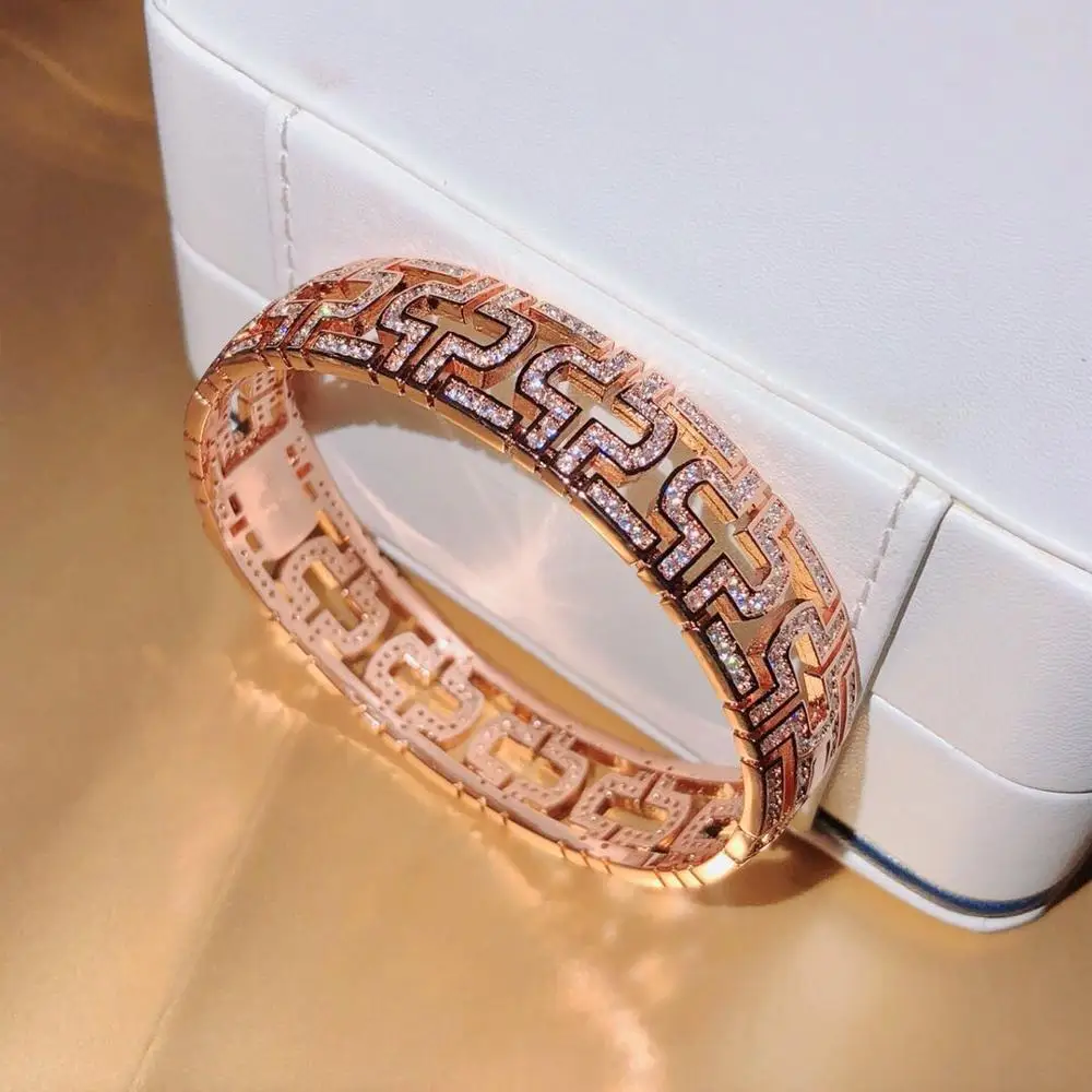 Модные дизайнерские браслеты из розового золота, наборы колец, безопасная форма замка, высокое качество, циркониевый набор украшений для женщин, роскошный подарок - Окраска металла: Rose Gold bracelet