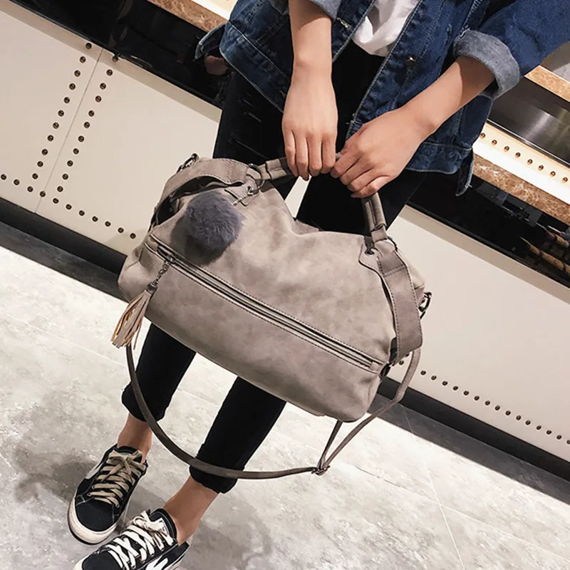 

Large Capacity Women Handbags Vintage Scrub Soft Pu Leather Big Size Travel Boston Bag Female Shoulder Bag Ladies Journey Bags