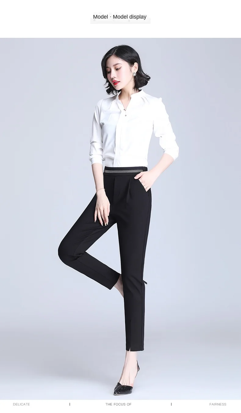 Black Stretch Pencil Pants for Women Fashion Office Work Elegant Trousers New Casual Loose Thin Korean Pocket Ankle-Length Pants