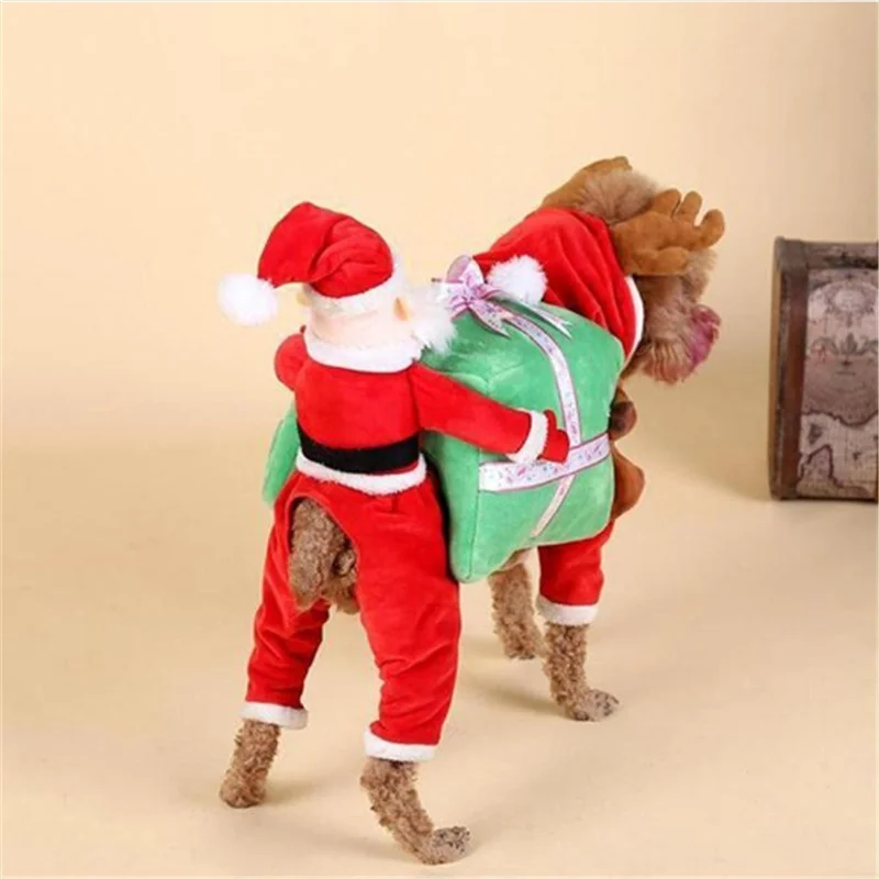 Merry Рождество и Хэллоуин Одежда для собак Зимний Теплый костюм Санта-Клаус и Подарочная коробка пальто костюм для Косплей