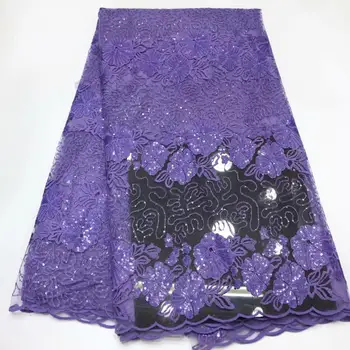 

African Lace Fabrics 2019 High Quality Nigerian Tulle Lace Fabric With Sequins Milk Silk French Lace Fabric