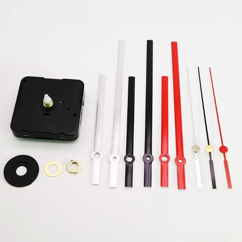 Quartz Wall Clock Movement Mechanism with Hands Battery Operated DIY Repair Tool Parts Replacement Kit Black/Red/Silver 4