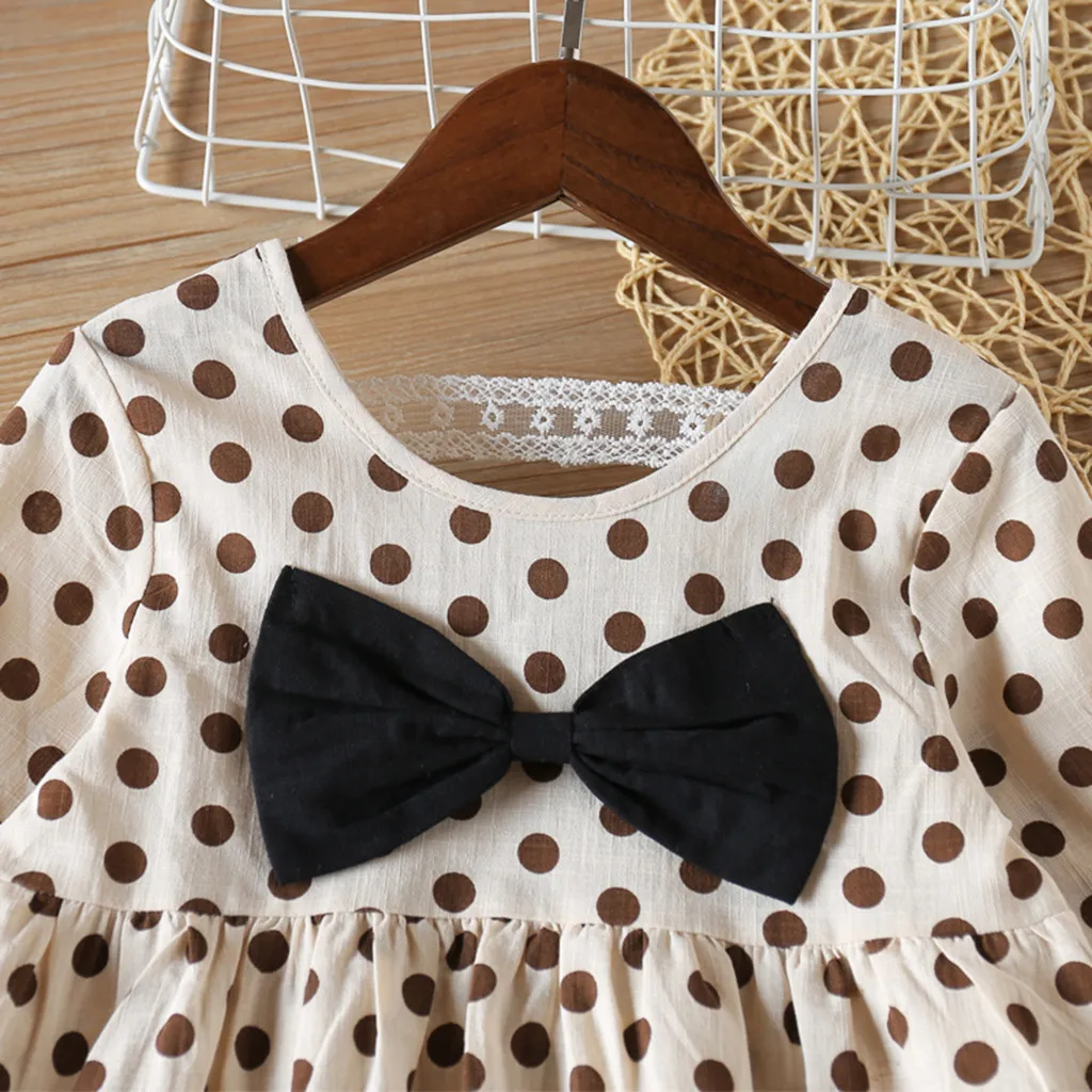 Vestidos Sukienki/ г. Модное платье для маленьких девочек; милое праздничное платье принцессы в горошек с бантом и рюшами для маленьких девочек; повседневная одежда