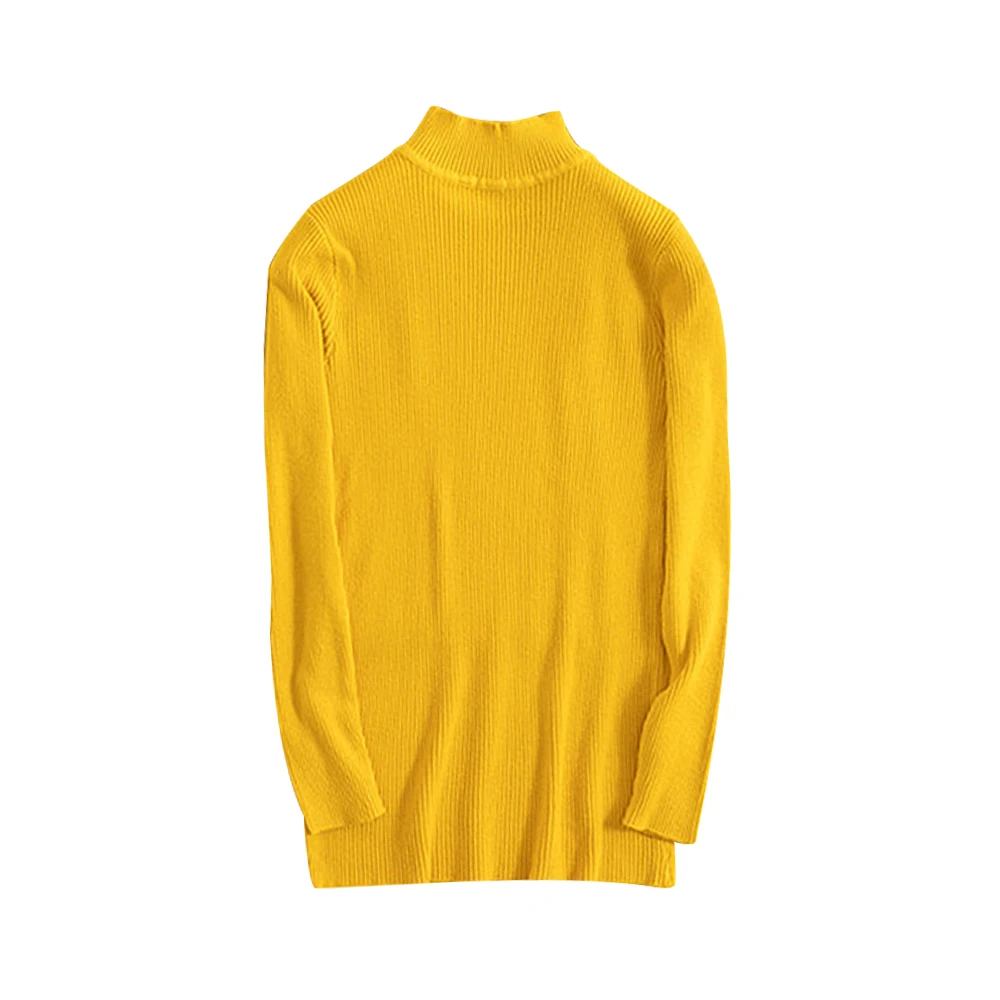 Heflashor свитер женский однотонный тонкий полувырез теплый трикотаж зимний длинный рукав водолазка Топ - Цвет: yellow