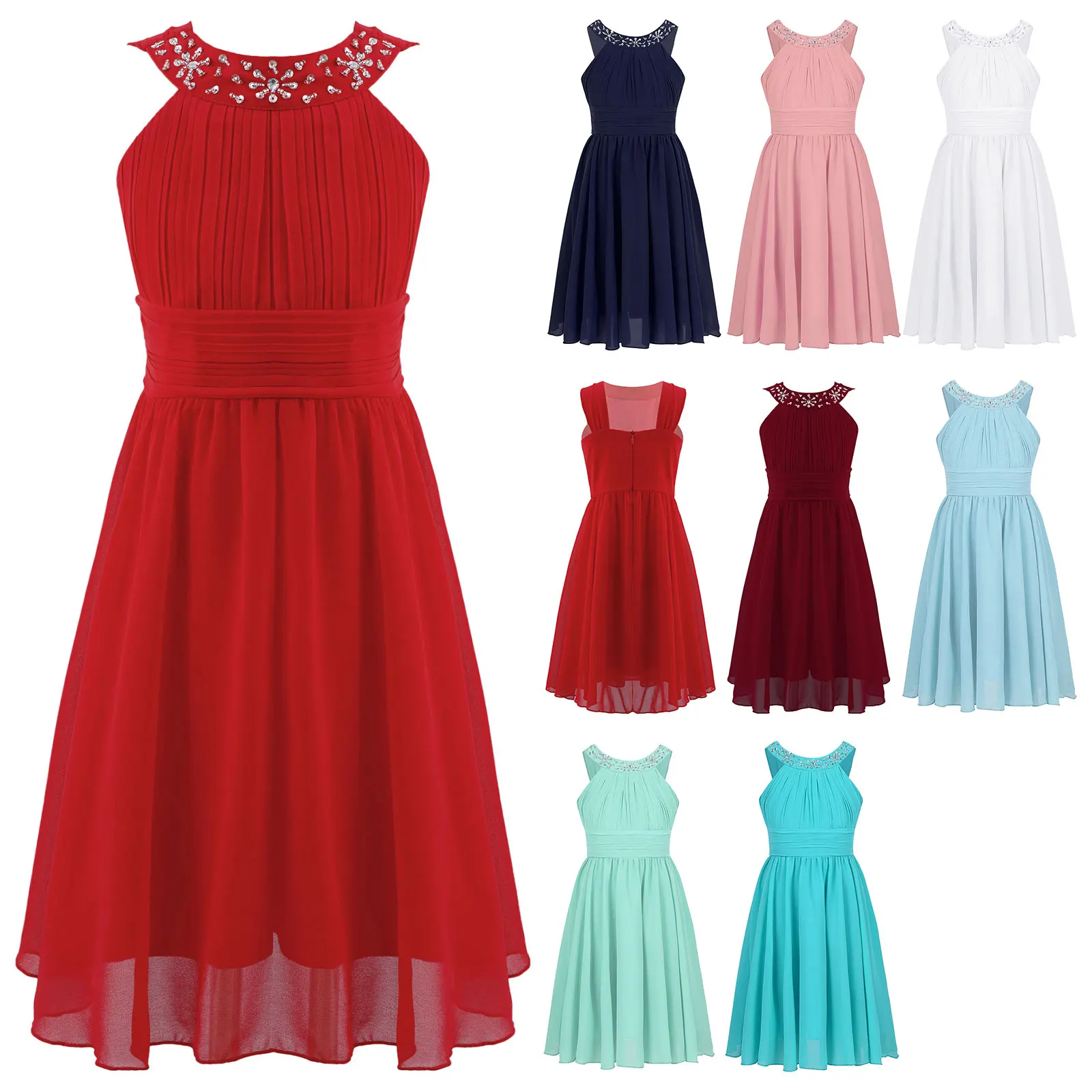 Girls Dress Princess Costume Kids Clothes iEFiEL Kids Girls Children Teenager Wedding Princess Dress Elegant Party Pageant Formal Flower Shaped Rhinestone Chiffon Dress